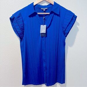 NWT Women M Adianna Papell Pleated V-Collar Knit Blouse Shirt Top AD1S301595 $69